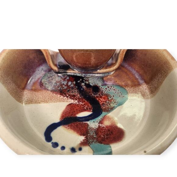 Bruce Larrabee Bi-part Ceramic Glazed Chip Dip Serving Bowl Artisan Pottery - Picture 5 of 10